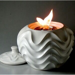 Wind Flame White Linen Ceramic Ruffle Design Patio Torch Tabletop Fire Bowl Lid